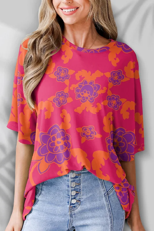 Lana Printed Round Neck Half Sleeve T-Shirt-- Collared Crew Neck Turtle Neck