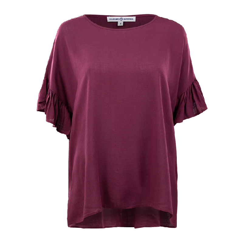 Maroon Flowy Sleeved Blouse Subtle Shimmer Blouse