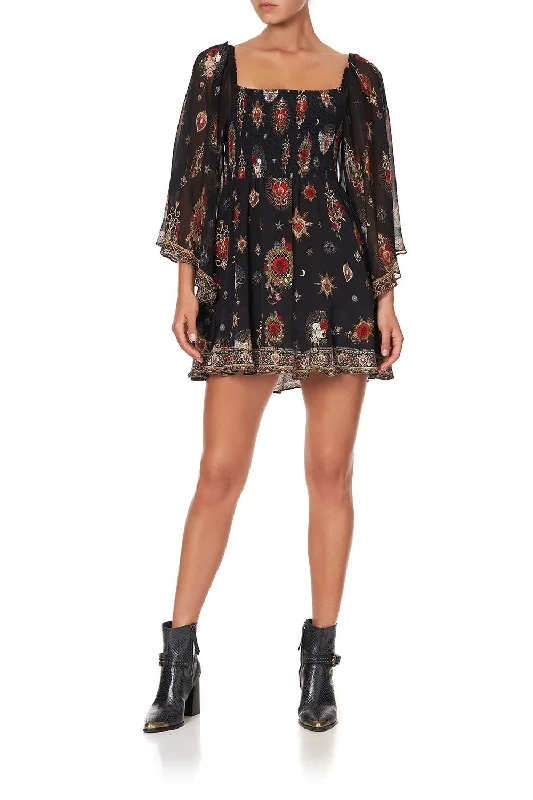 SHIRRED BODICE MINI DRESS MONTAGUES CAPULET Trendy Wraparound Mini Dress