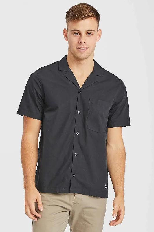 Kai City Shirt Black - Final Sale-- Houndstooth Herringbone Solid