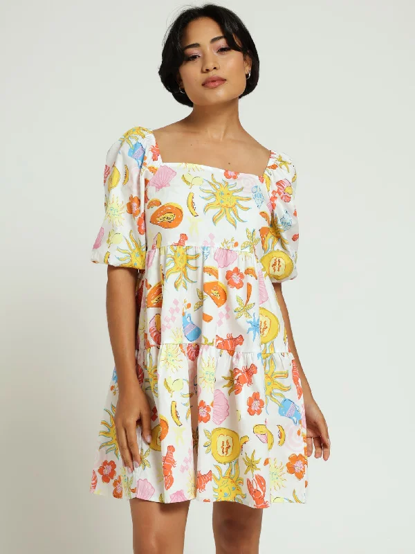 Convo Puff Sleeve Mini Dress - White Fashionable Button-Front Mini Dress