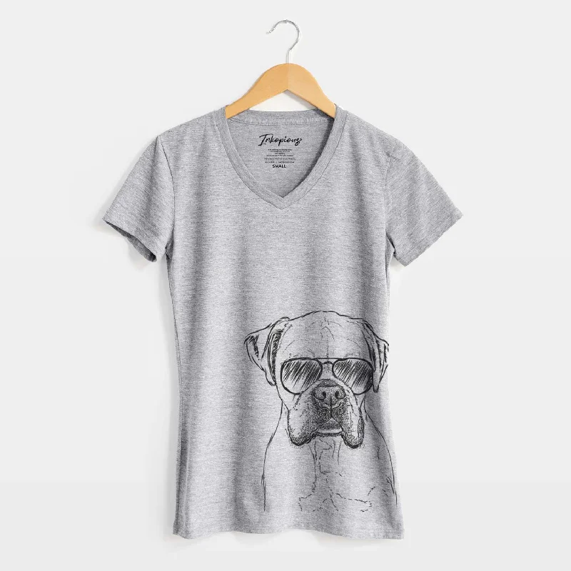 Aviator Champion Bentley the Boxer - Women's V-neck Shirt-- Hooded Caped Shawl Collar