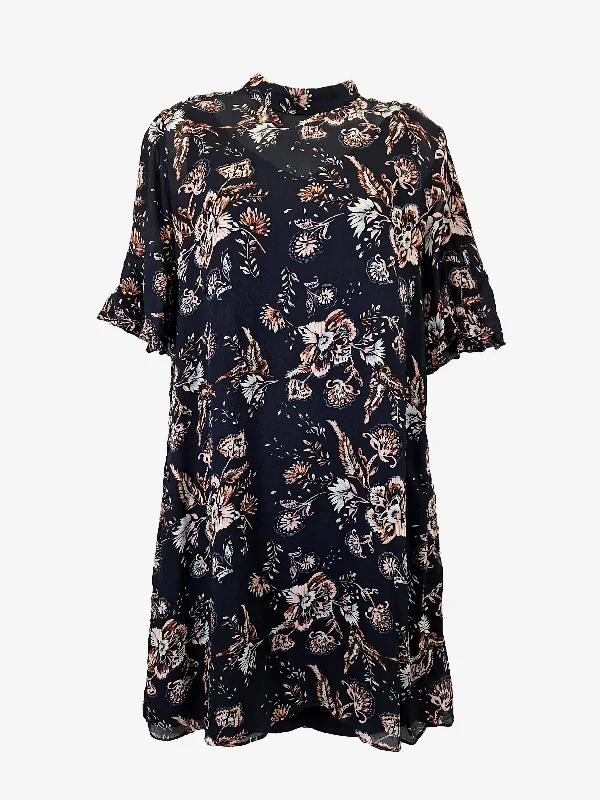 Witchery Navy Double Layer Floral Mini Dress Size 10 Stylish Short-Sleeve Mini Dress Witchery Navy Double Layer Floral Mini Dress Size 10 Stylish Short-Sleeve Mini Dress