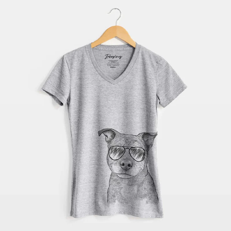 Aviator Cody the Catahoula Mix - Women's V-neck Shirt-- Print Jacquard Patchwork