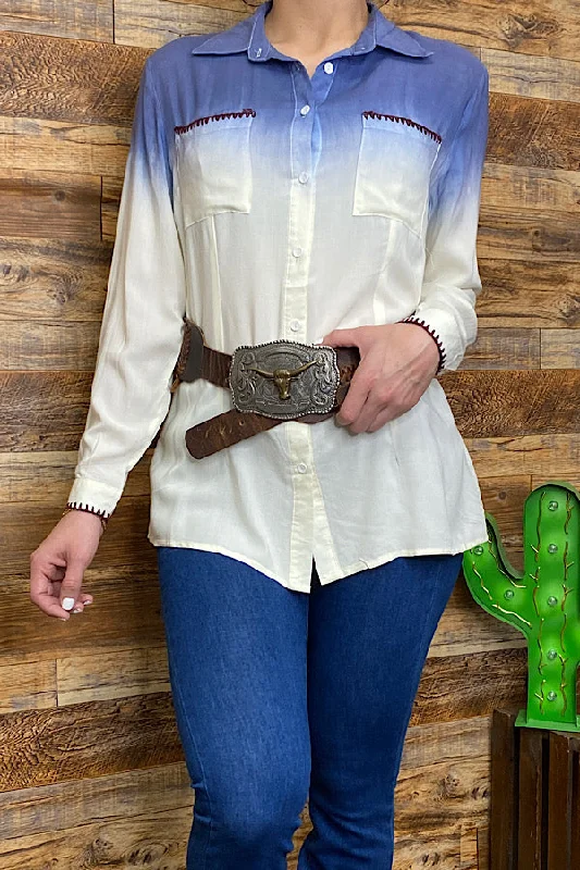 YT1030 Blue tie dye button down blouse Casual Button Blouse
