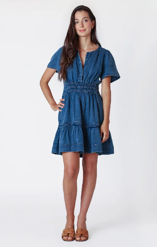 Dress - Dex Tiered Denim Effect Mini Dress Casual Mini Dress with Pockets