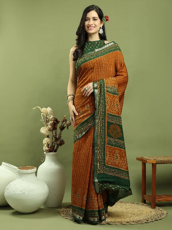 Jyoti Fashion Women's Mustard Silk Blend Ikat Floral Print with Jari Border Saree with Blouse Floral Print Blouse Jyoti Fashion Women's Mustard Silk Blend Ikat Floral Print with Jari Border Saree with Blouse Floral Print Blouse