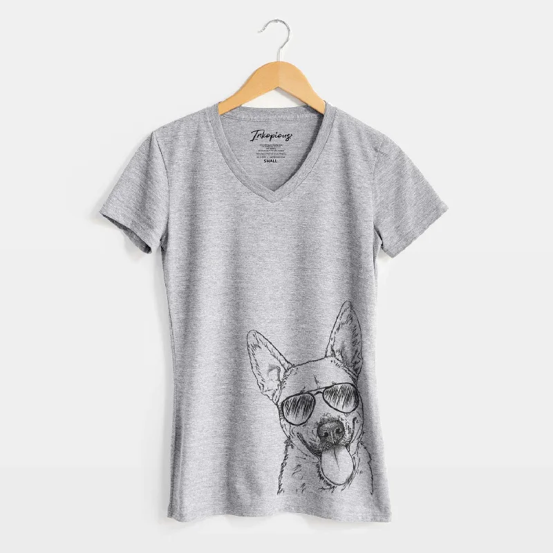 Aviator Charlie the Mixed Breed - Women's V-neck Shirt-- Fitted T-Shirt Seamless Stretchy