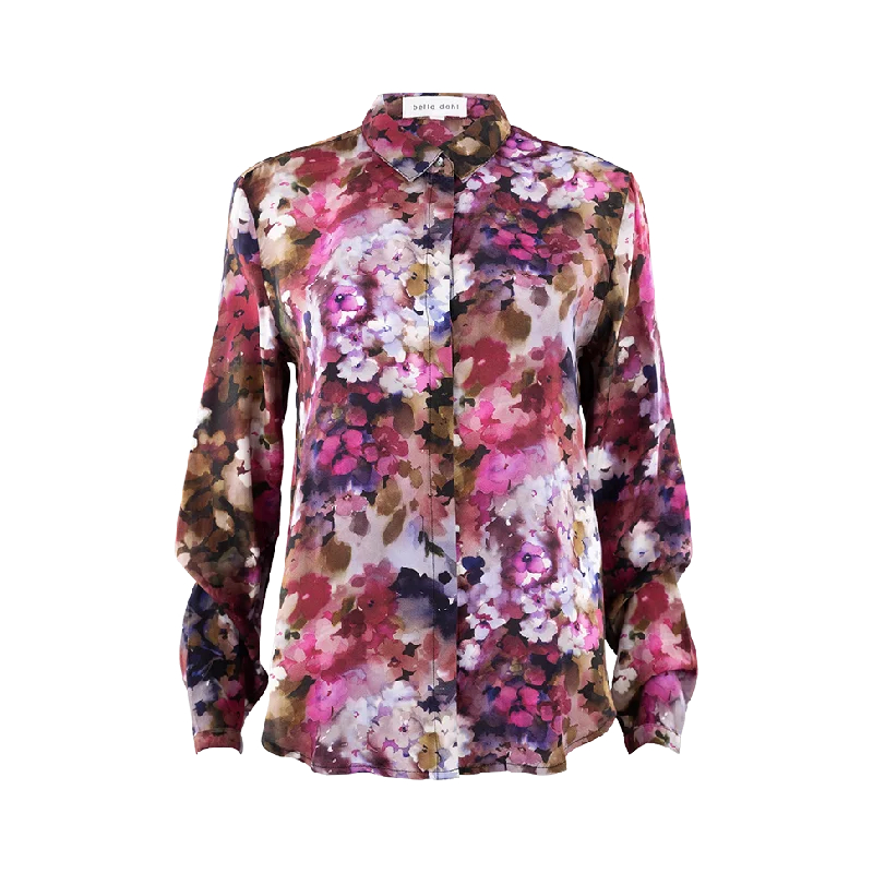Flower Print Hipster Long Sleeve Blouse Relaxed Fit Blouse