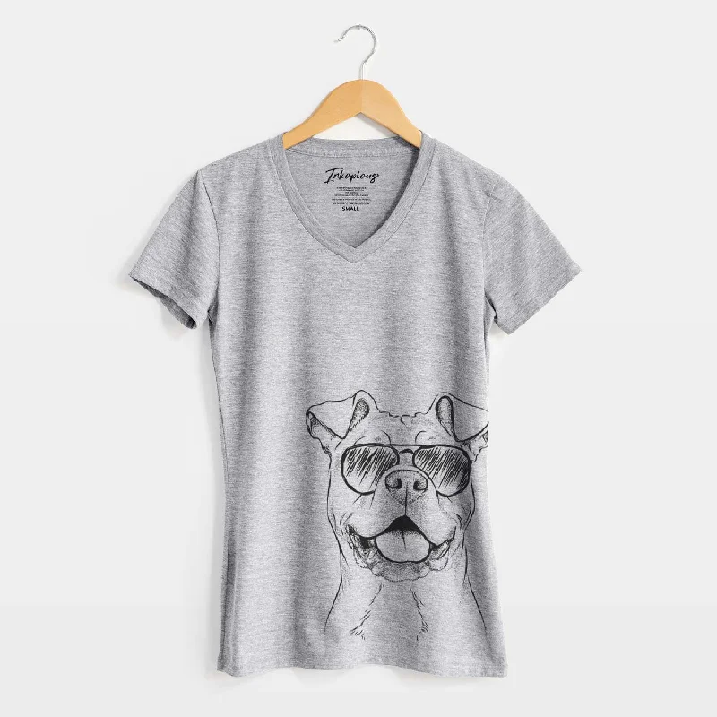 Aviator Bubba Scraps the American Staffordshire Mix - Women's V-neck Shirt-- Terry Blend Velvet Blend Canvas Blend