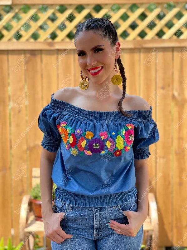 Sasha Denim Blouse Gathered Detail Blouse