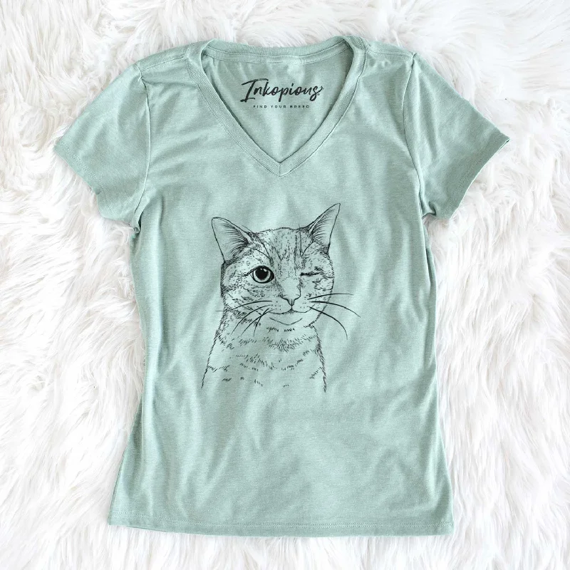 Bare Dexter the Domestic Shorthair - Women's V-neck Shirt-- Fleece Fabric Down Fabric Feather Fabric
