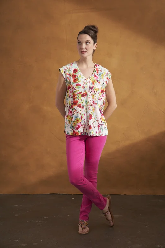 Renuar Printed Woven Blouse R5965-122BA89-Calypso Combo Peter Pan Collar Blouse