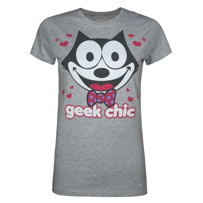 Goodie Two Sleeves Womens/Ladies Geek Chic Felix The Cat T-Shirt-- Plaid T-Shirt Polka Dot Checkered