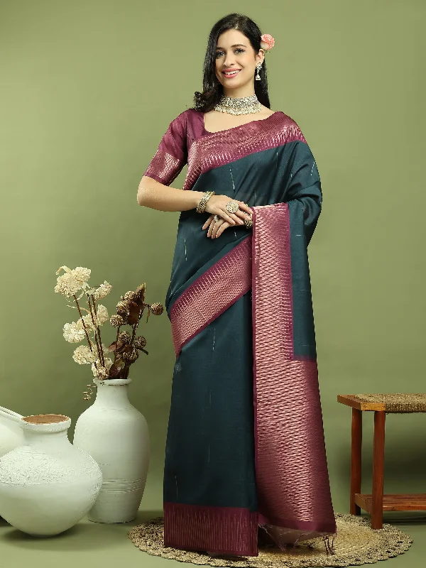 Jyoti Fashion Women's Teal Silk Blend Ikat Jari Weaving Pattern with Jari Border Saree with Blouse Chic Ruffle Blouse Jyoti Fashion Women's Teal Silk Blend Ikat Jari Weaving Pattern with Jari Border Saree with Blouse Chic Ruffle Blouse