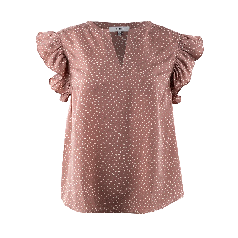 Mauve V-Neck Dotted Blouse Elegant Lace Blouse
