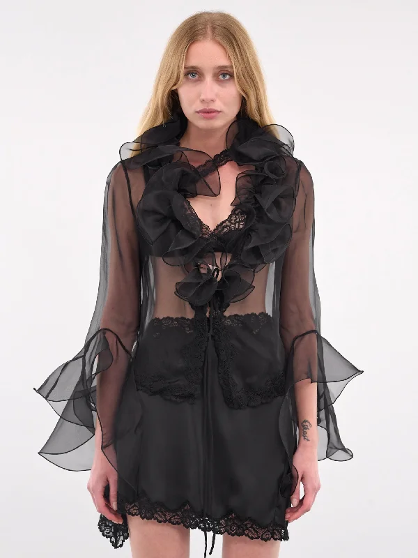Ruffled Organza Blouse (TO057A-BLACK) Office Formal Blouse