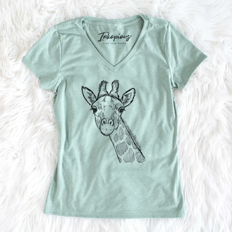 Bare Cedrick the Giraffe - Women's V-neck Shirt-- Seamless Knitted Crochet