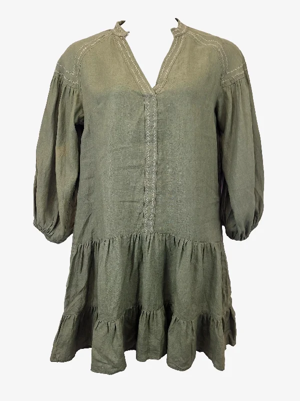 Elms + King Olive Linen Smock Mini Dress Size M Cozy A-Line Mini Dress