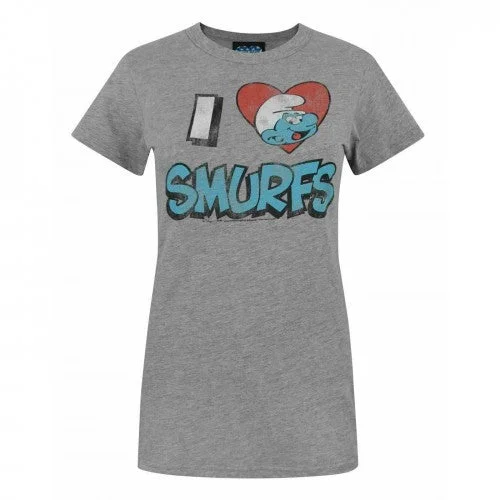 Junk Food Womens/Ladies I Love Smurfs The Smurfs T-Shirt-- Fleece Fabric Down Fabric Feather Fabric