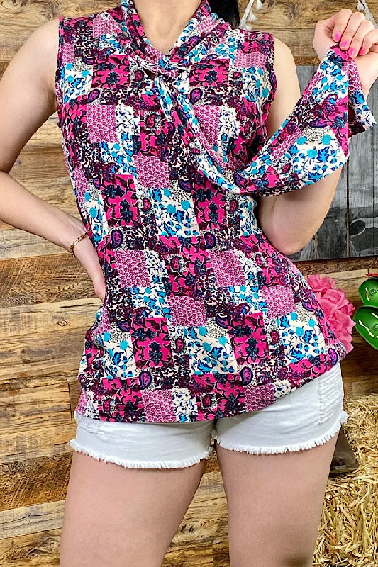 YMY6932 Multi color/pattern sleeveless blouse Floral Print Blouse