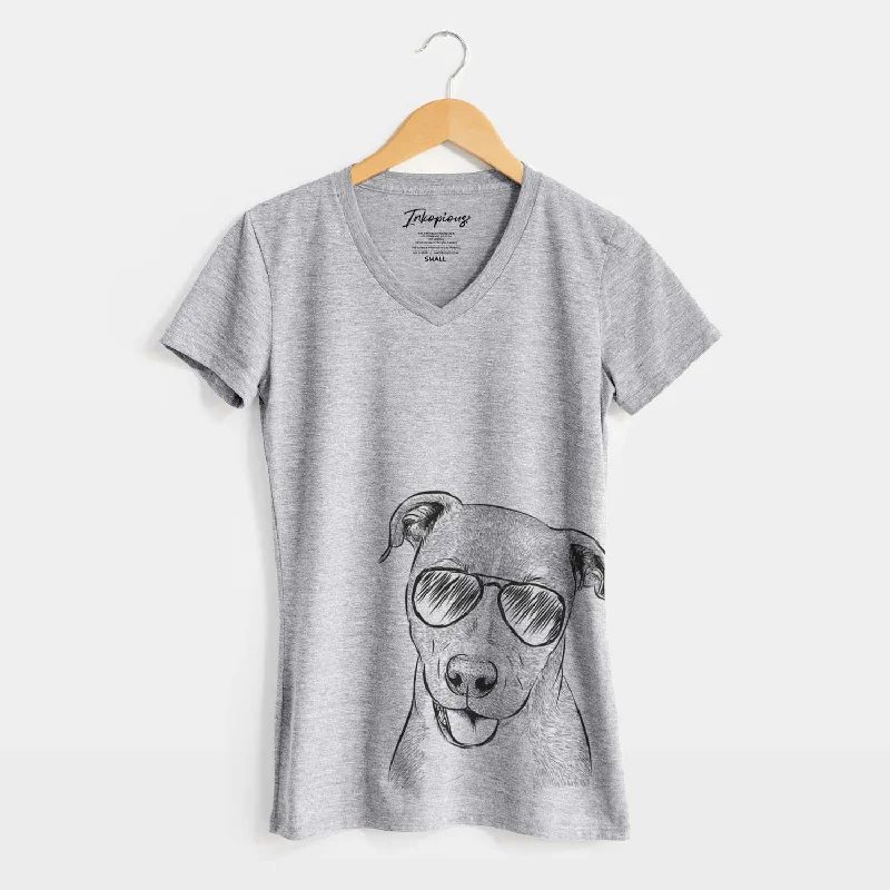 Aviator Claiborne the American Staffordshire Terrier - Women's V-neck Shirt-- Rayon Velvet Corduroy
