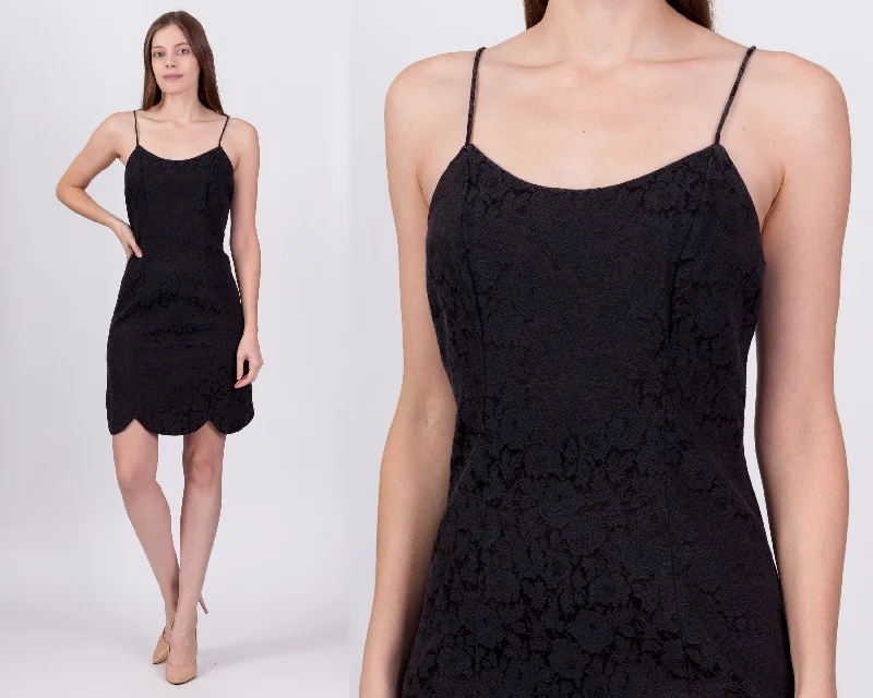 90s Black Floral Jacquard Mini Dress - Small Stylish Sweetheart Mini Dress