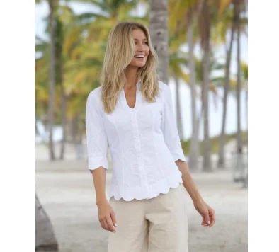 Three-Quarter Sleeve Button Down Blouse with Collar Vintage Polka Blouse