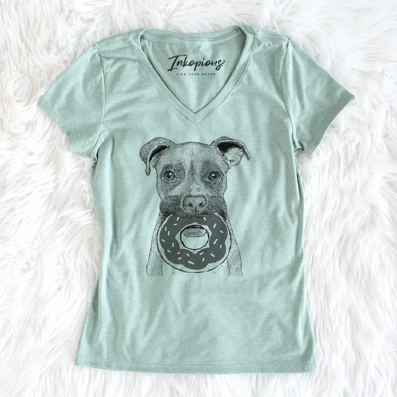 Bare Bo the Boxer - Women's V-neck Shirt-- Sequined Glittery Shiny