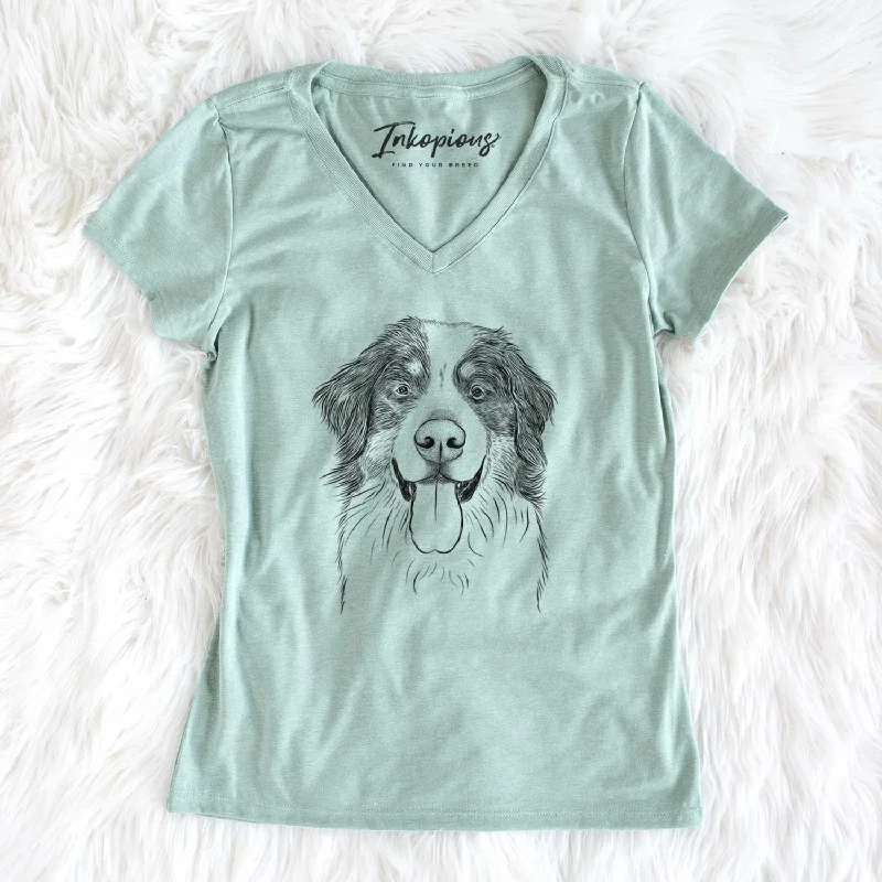 Bare Blaze the Bernese Mountain Dog - Women's V-neck Shirt-- V-Neck T-Shirt Long Sleeve Cotton Bare Blaze the Bernese Mountain Dog - Women's V-neck Shirt-- V-Neck T-Shirt Long Sleeve Cotton