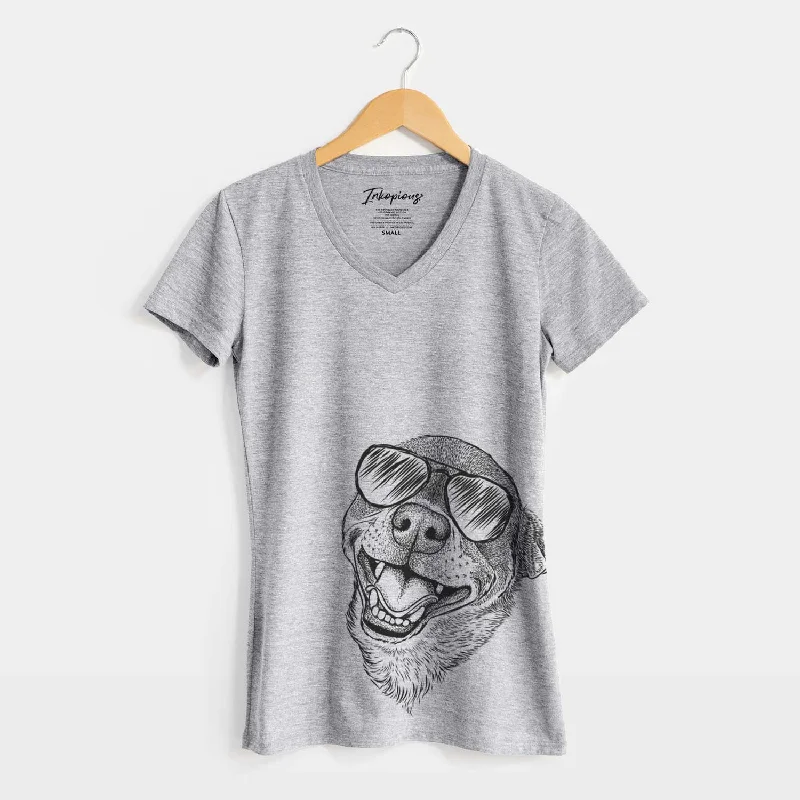 Aviator Boss the Chihuahua - Women's V-neck Shirt-- Real Fur Shearling Chenille