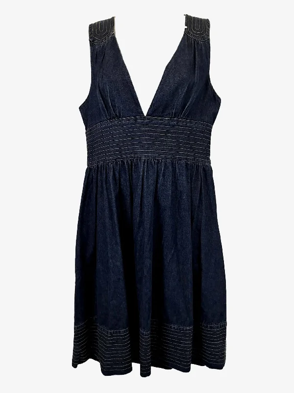 Zimmerman Elegant V Neck Denim Mini Dress Size 12 Stylish Short Sleeve Mini Dress