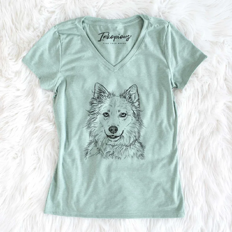 Bare Chia the Samoyed Husky Mix - Women's V-neck Shirt-- Satin Blend Silk Blend Wool Blend