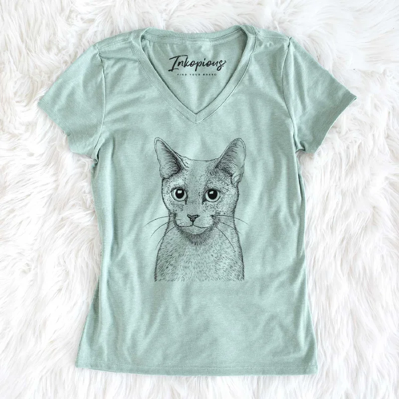 Bare Blue the Russsian Blue Cat - Women's V-neck Shirt-- Chenille Blend Fleece Blend Nylon Blend Bare Blue the Russsian Blue Cat - Women's V-neck Shirt-- Chenille Blend Fleece Blend Nylon Blend