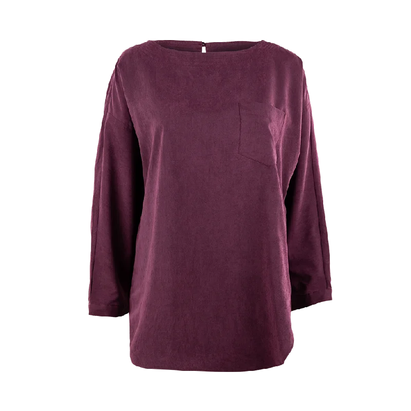 Maroon 3/4 Sleeve Blouse Satin Drape Blouse