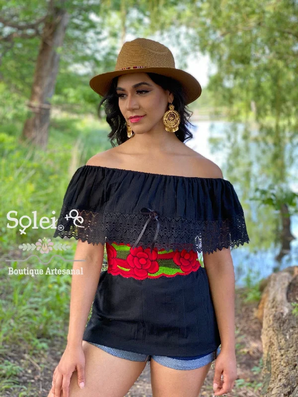 Campesina Basica Blouse Embellished Collar Blouse