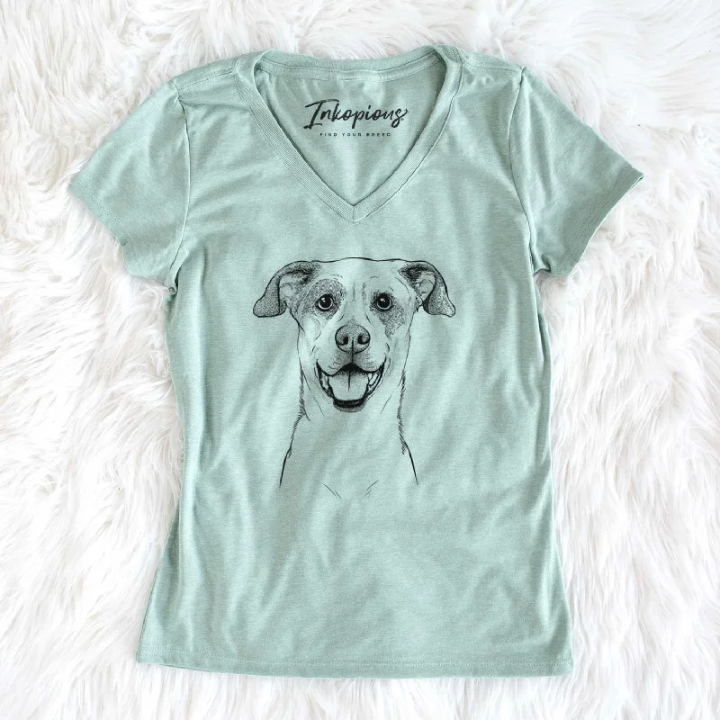 Bare Buffy the Mixed Breed - Women's V-neck Shirt-- Cotton Fabric Linen Fabric Terry Fabric