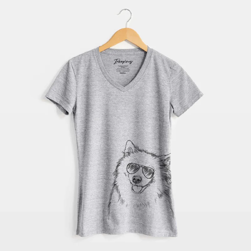 Aviator Caico the Samoyed - Women's V-neck Shirt-- Houndstooth Herringbone Solid