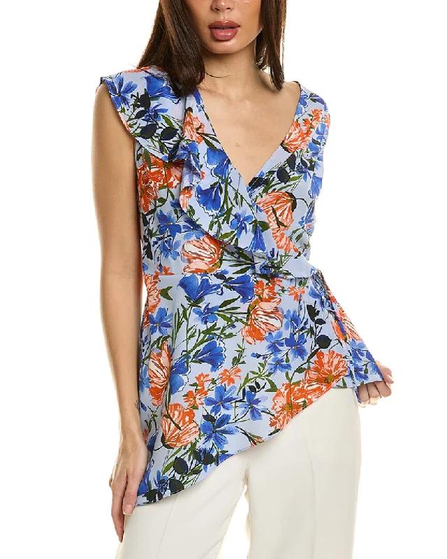 Elie Tahari The Sloane Silk Blouse Satin Long Blouse