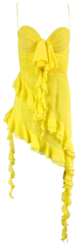 Alessandra Rich Ruffled Mini Dress in Yellow Fashionable Button-Front Mini Dress