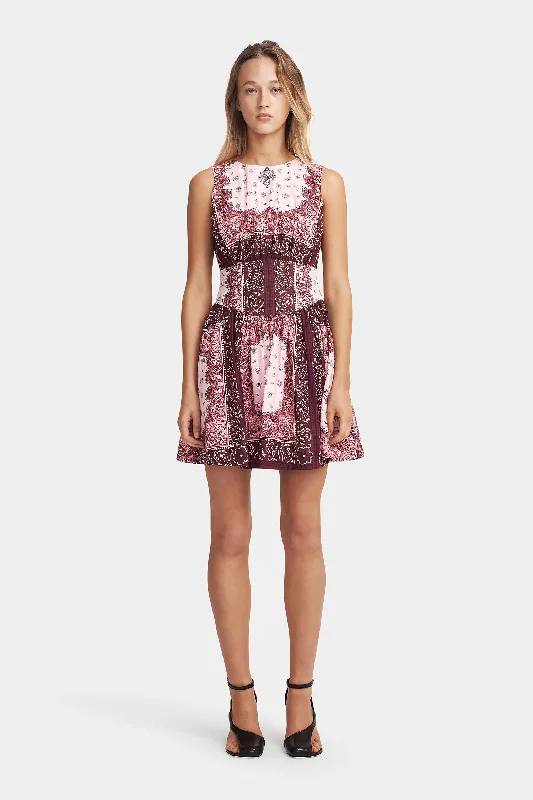 Tessa Mini Dress Barbera Tile Elegant Mini Dress with Pleats