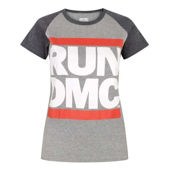 Run DMC Womens/Ladies Logo Raglan T-Shirt-- Notch Collar Peter Pan Collar Cowl Neck
