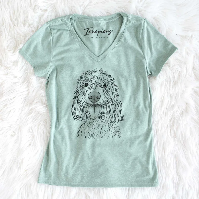 Bare Clover the Cockapoo - Women's V-neck Shirt-- Oversized T-Shirt Spandex breathable