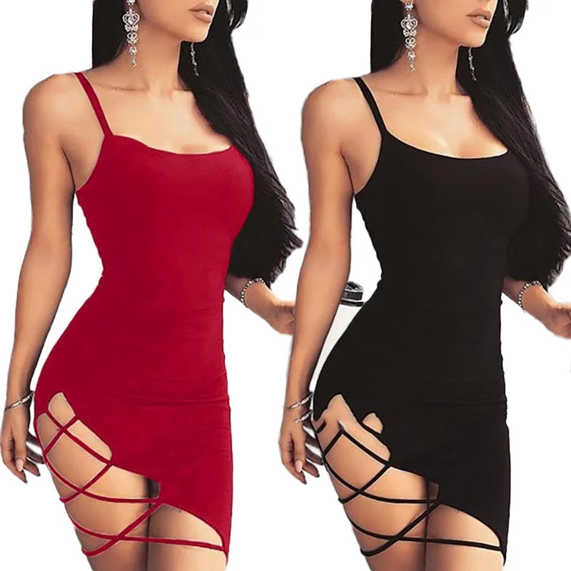 Sexy Women Spaghetti Strap Dresses 2022 Sexy Backless Sleeveless Side Hollow Out Mini dress Stylish Short Sleeve Mini Dress