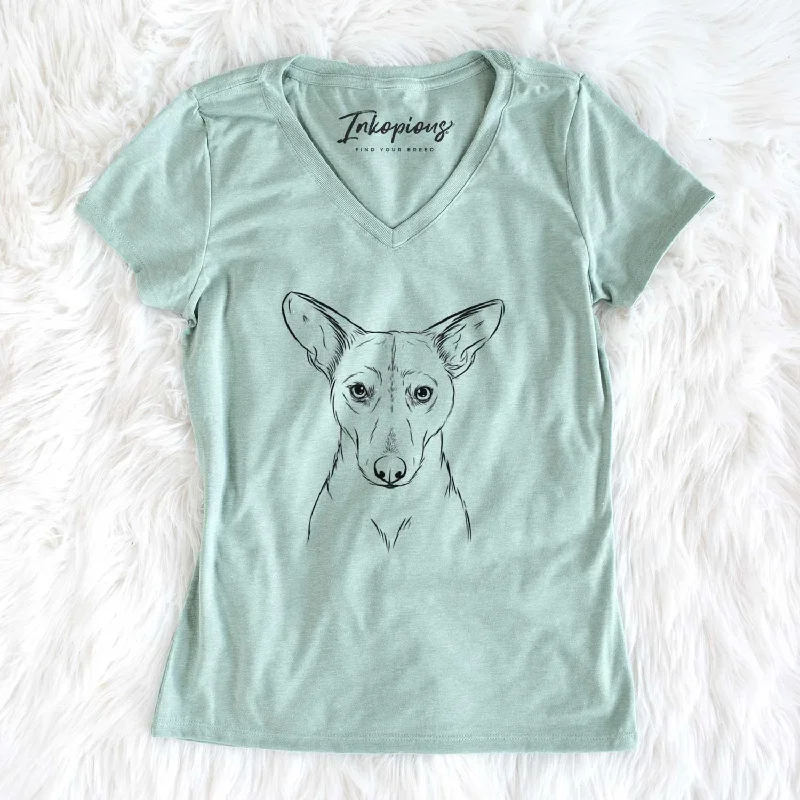 Bare Buff the Dorgi - Women's V-neck Shirt-- Rayon Fabric Velvet Fabric Corduroy Fabric