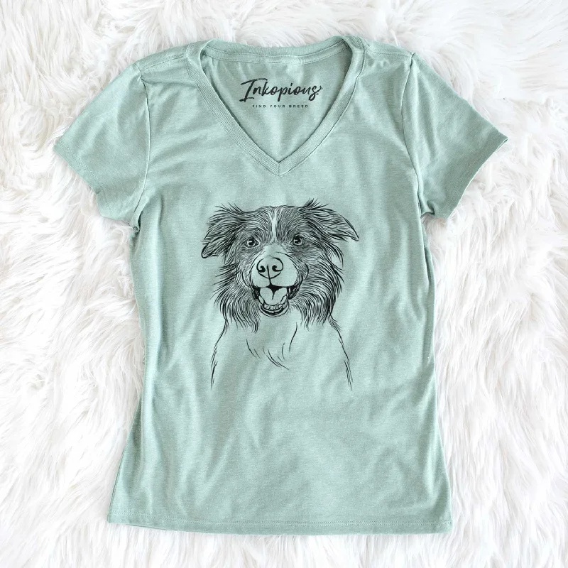 Bare Dizzy the Border Collie - Women's V-neck Shirt-- Casual Formal Business