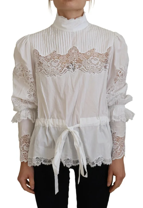 Dolce & Gabbana Elegant White Lace Trim Cotton Women's Blouse Sleeveless Chiffon Blouse Dolce & Gabbana Elegant White Lace Trim Cotton Women's Blouse Sleeveless Chiffon Blouse