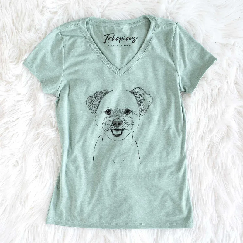 Bare Chippy the Mixed Breed - Women's V-neck Shirt-- Zippered Front Buttoned Front Snap Front
