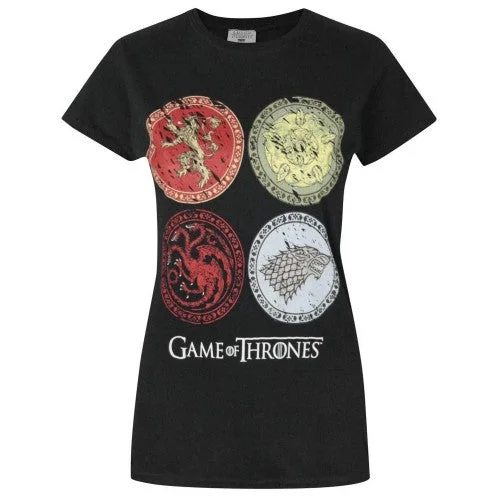 Game Of Thrones Womens/Ladies House Crests T-Shirt-- Hooded Caped Shawl Collar