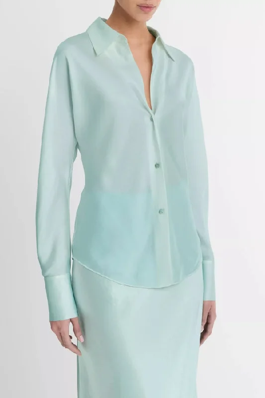 VINCE Silk Bias Long-Sleeve Blouse Boho Chic Blouse